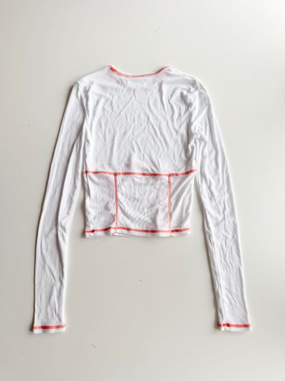 Aritzia SUNDAY BEST Dove White Modal Ribbed Jersey Orange Seam T-Shirt, Size XS - Picture 7 of 14